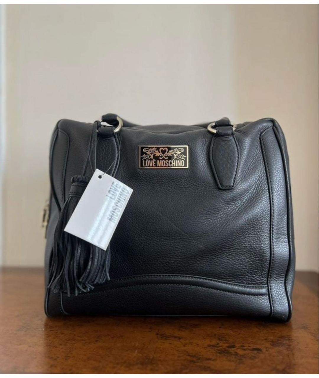 LOVE MOSCHINO Черная кожаная сумка с короткими ручками, фото 3