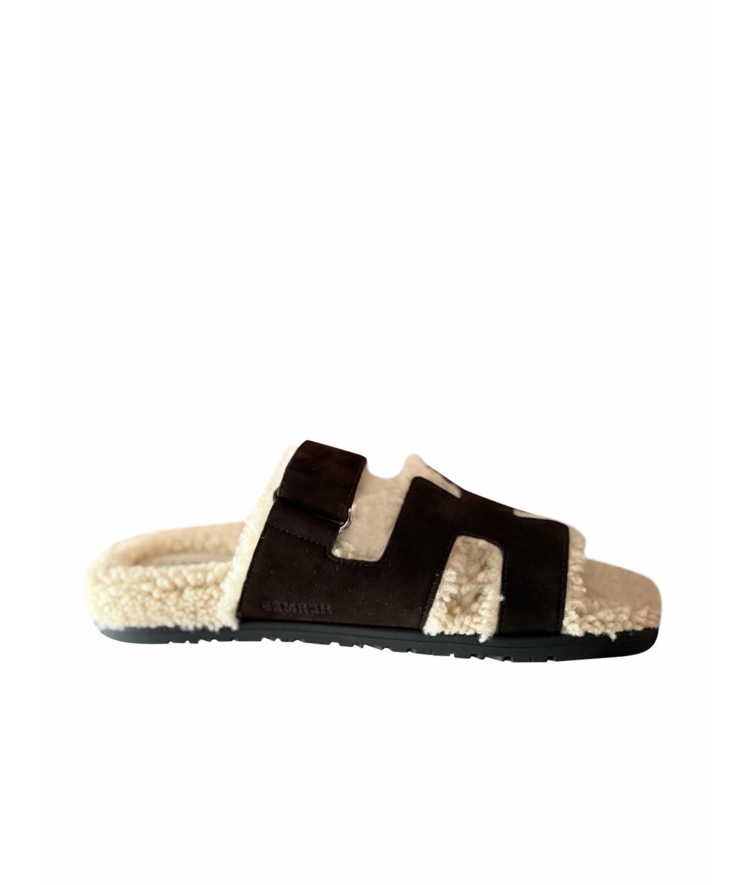 HERMES Коричневые замшевые сандалии, фото 1