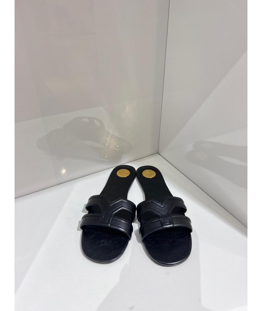 SAINT LAURENT Черные кожаные шлепанцы, фото 3