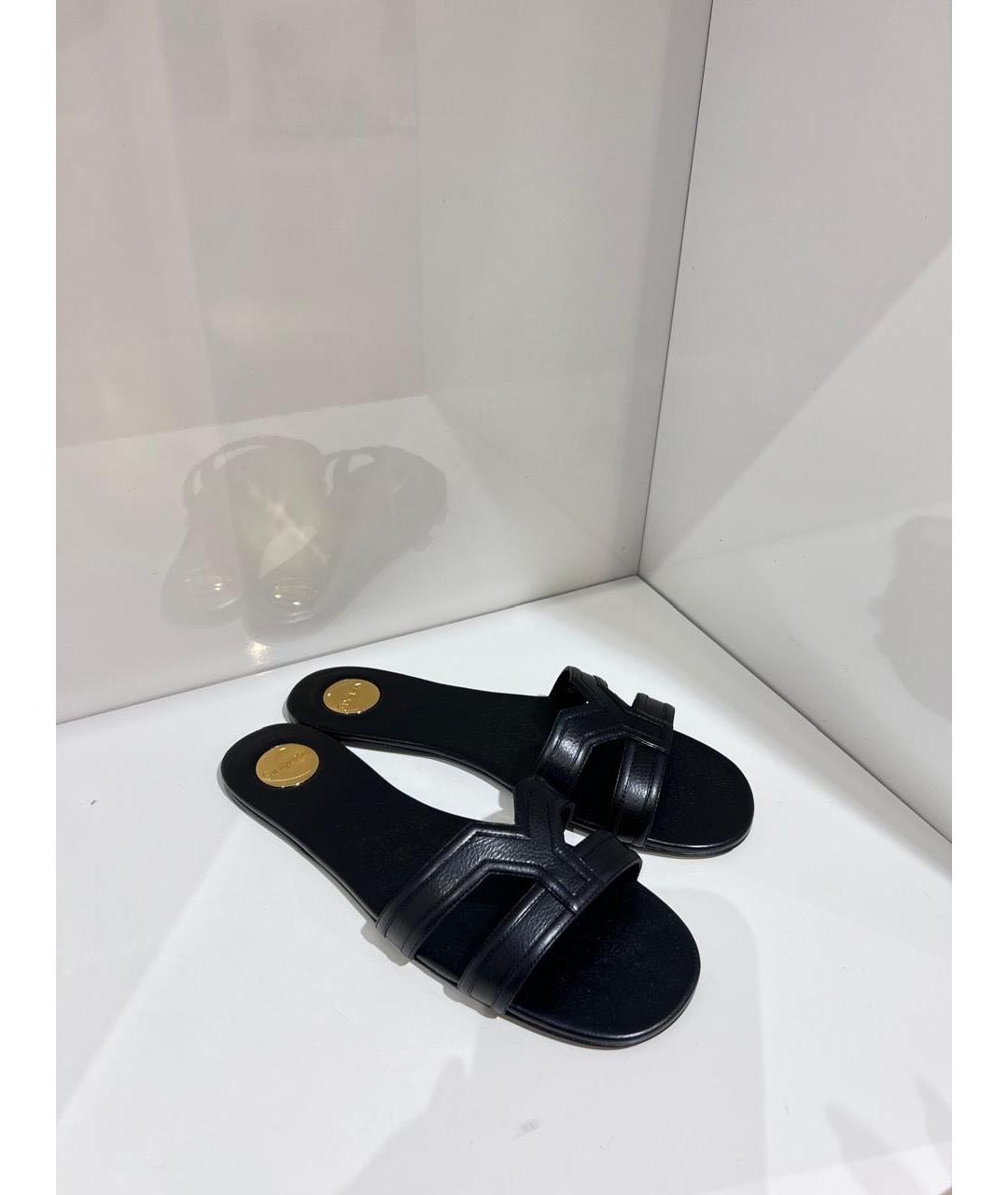 SAINT LAURENT Черные кожаные шлепанцы, фото 2