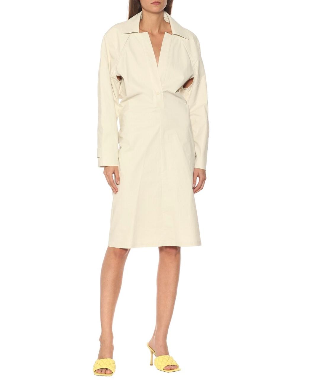 BOTTEGA VENETA Бежевое хлопковое коктейльное платье, фото 2