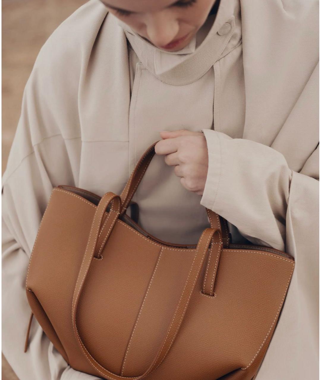 POLENE Коричневая кожаная сумка тоут, фото 3