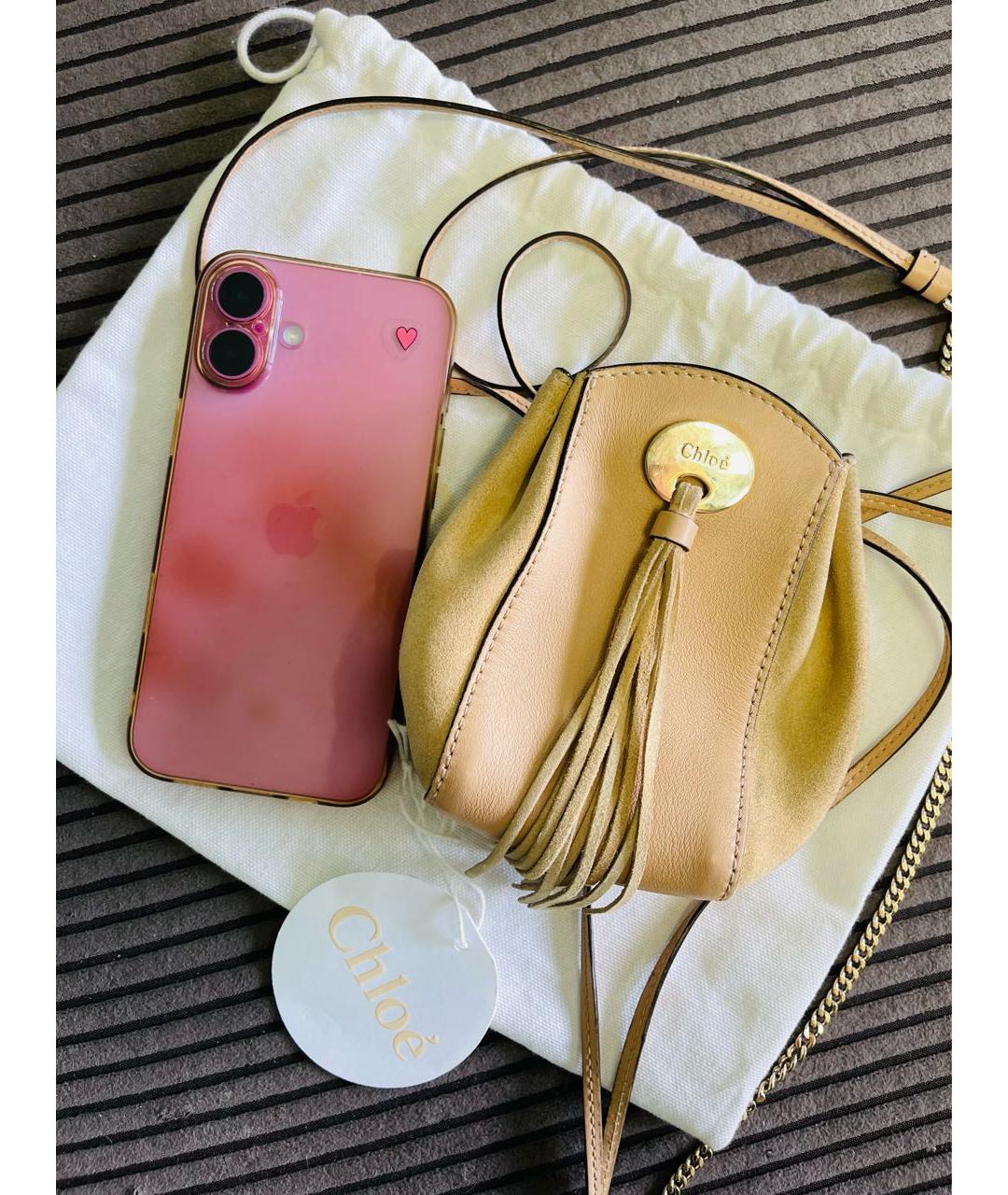 CHLOE Бежевая замшевая сумка через плечо, фото 2