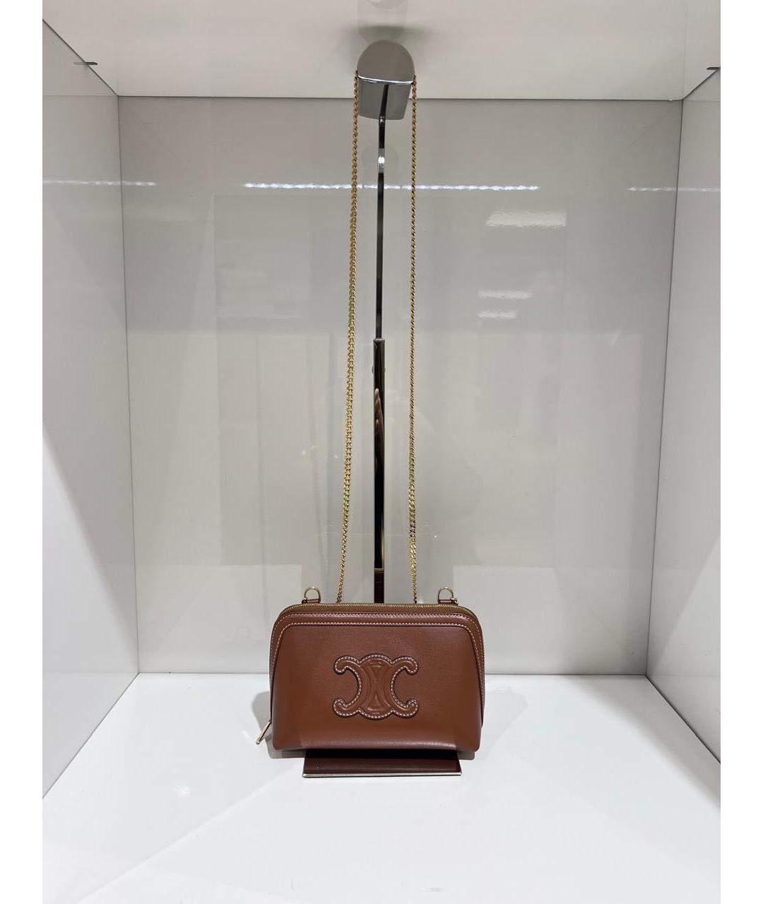 CELINE Коричневая кожаная сумка через плечо, фото 2