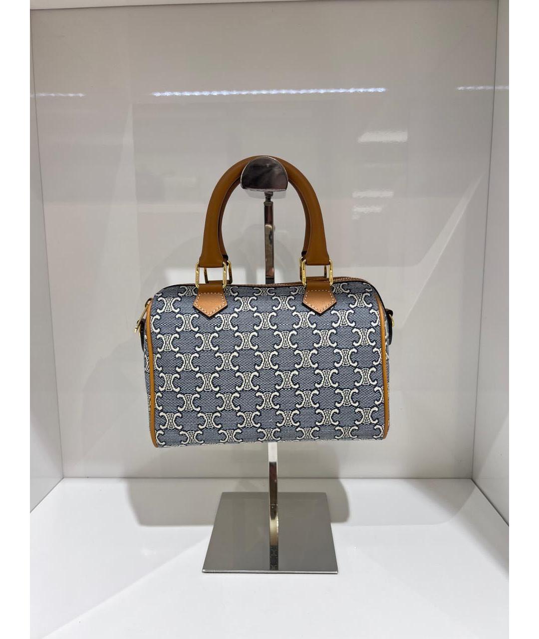 CELINE Синяя тканевая сумка с короткими ручками, фото 2