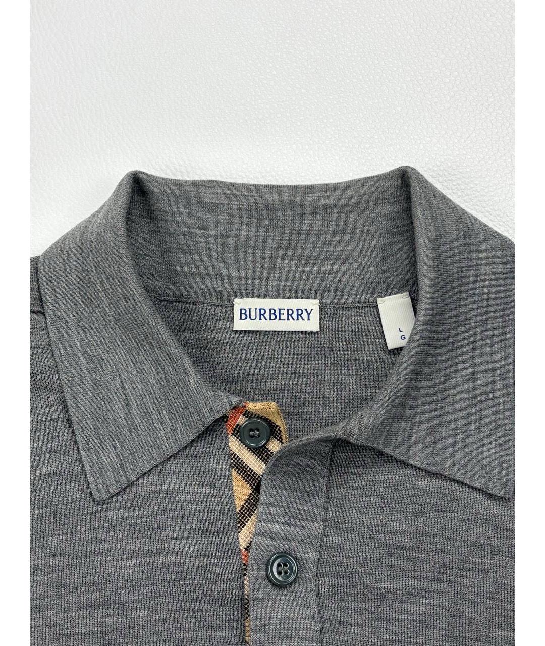 BURBERRY Серое хлопковое поло с длинным рукавом, фото 4