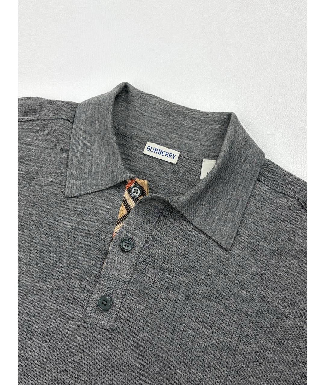 BURBERRY Серое хлопковое поло с длинным рукавом, фото 3