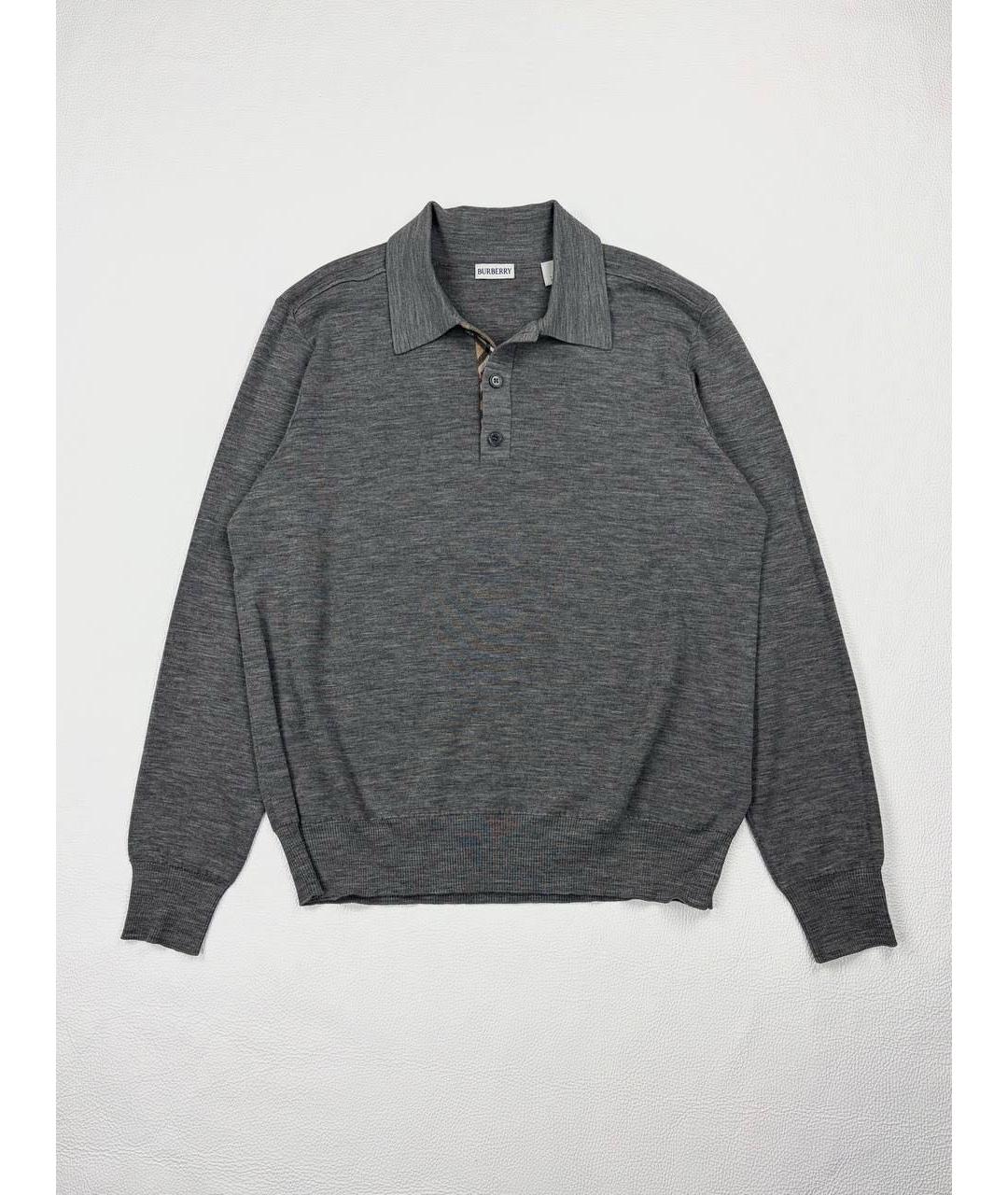 BURBERRY Серое хлопковое поло с длинным рукавом, фото 6