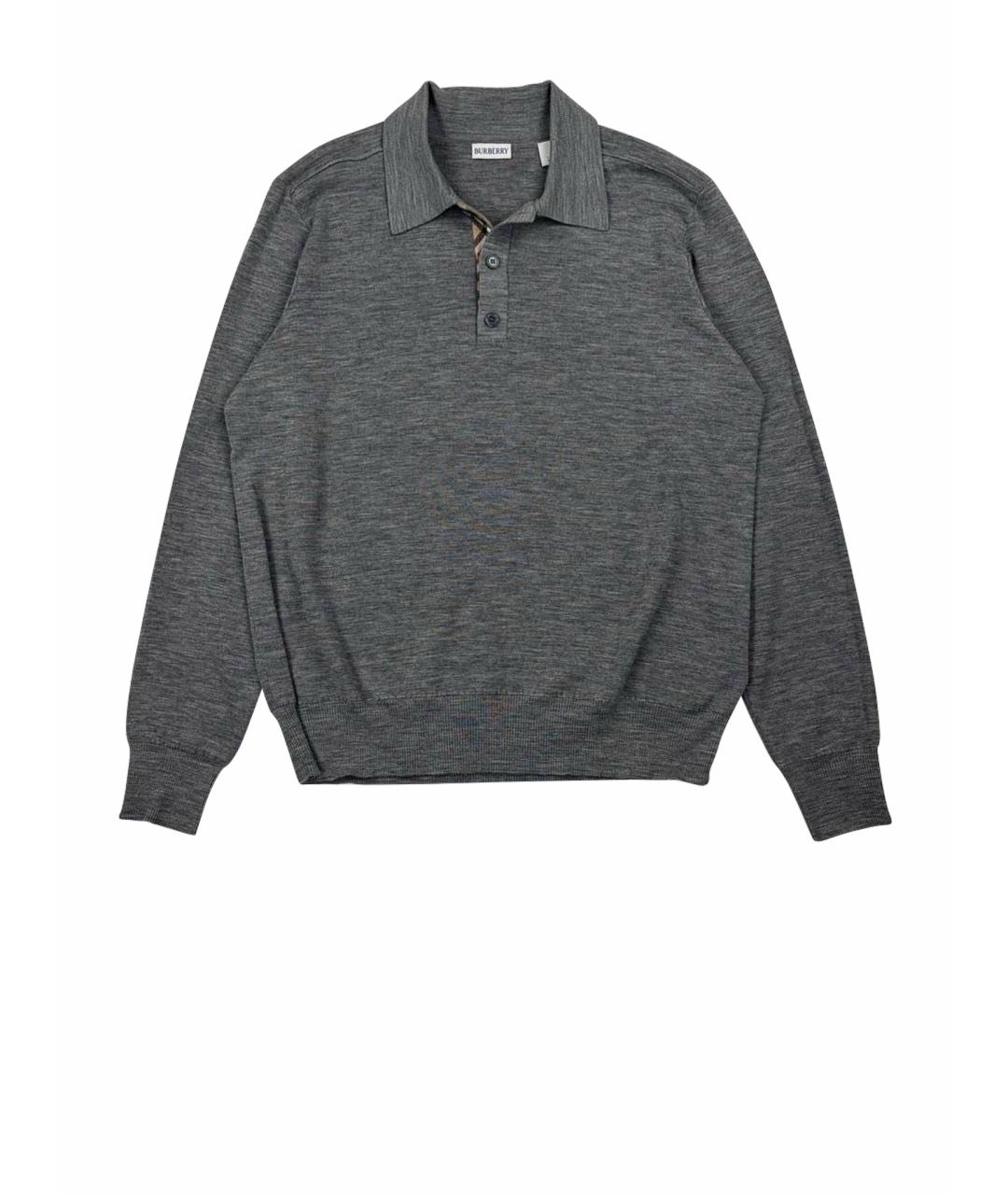 BURBERRY Серое хлопковое поло с длинным рукавом, фото 1