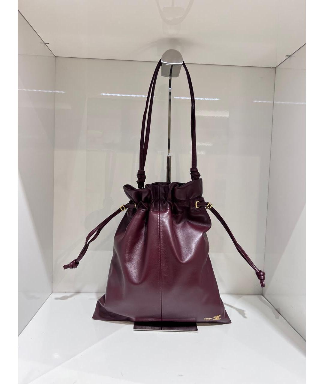 CELINE Бордовая кожаная сумка с короткими ручками, фото 2