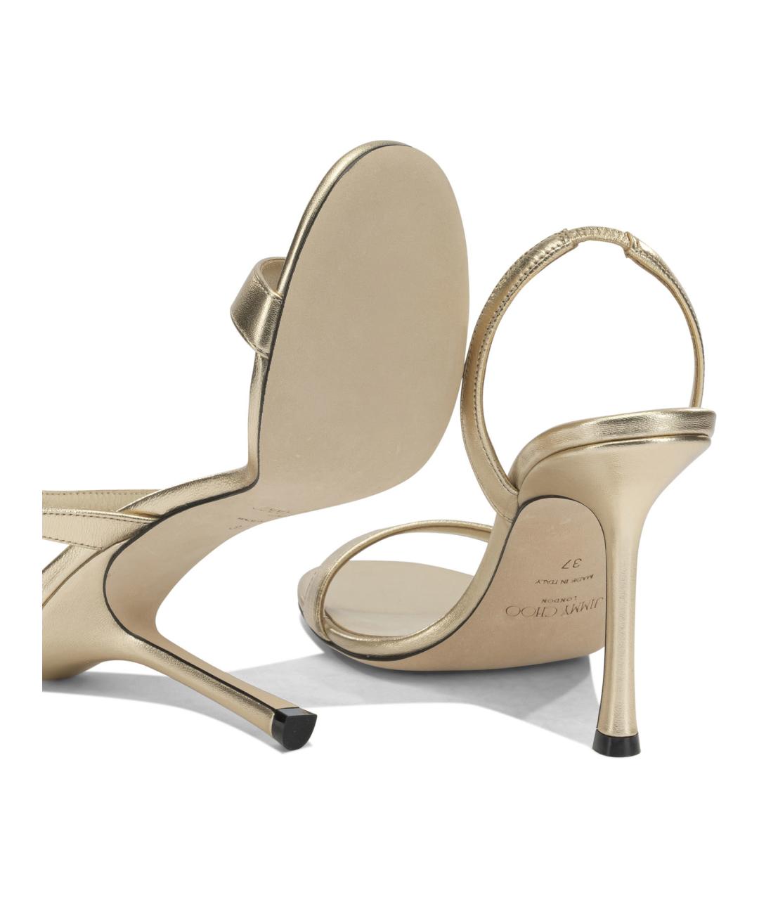 JIMMY CHOO Золотые кожаные босоножки, фото 5
