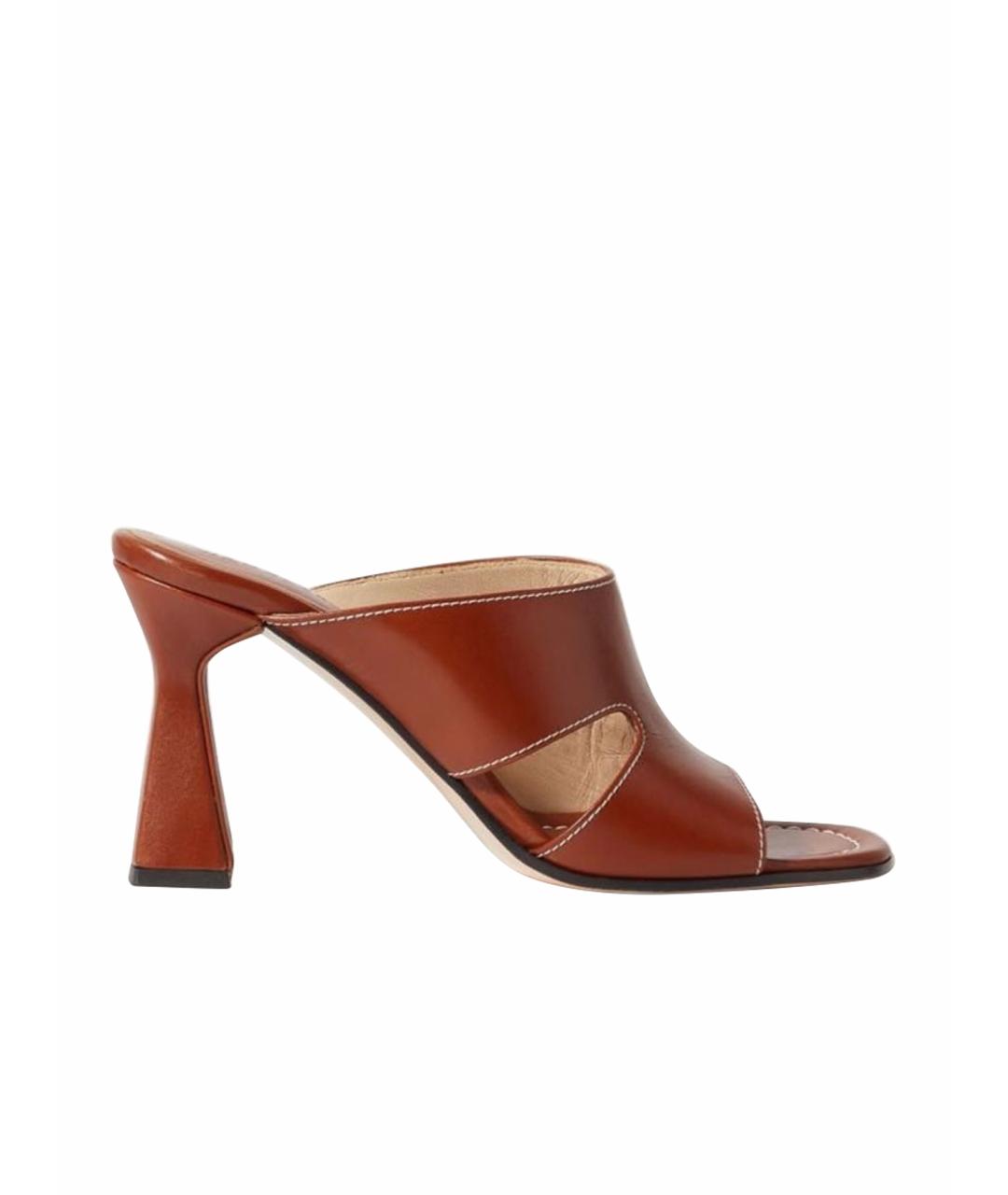 WANDLER Коричневые кожаные мюли, фото 1