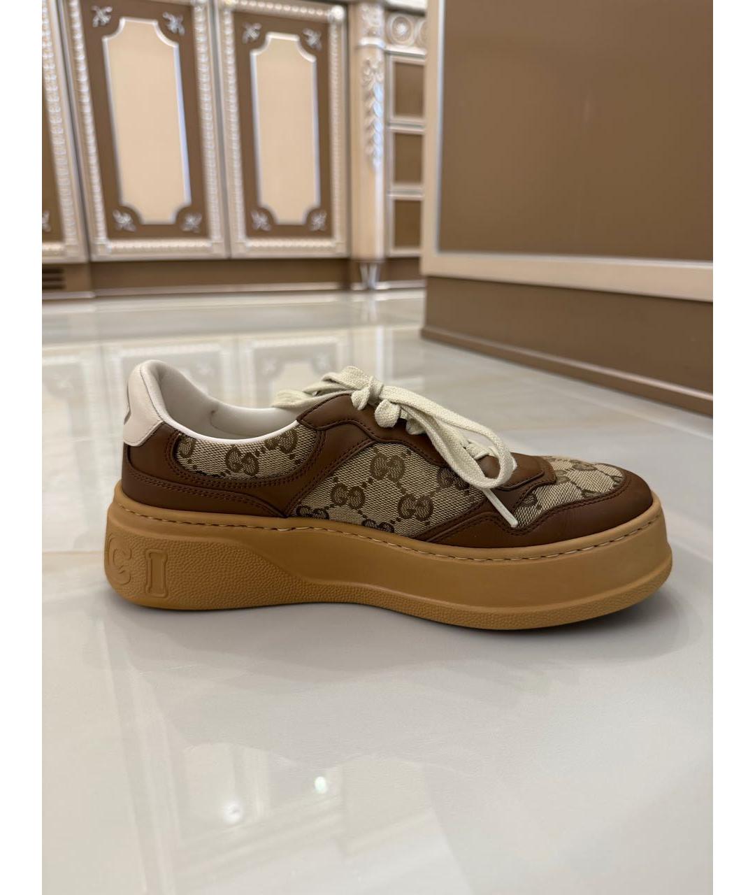 GUCCI Коричневые текстильные кеды, фото 6