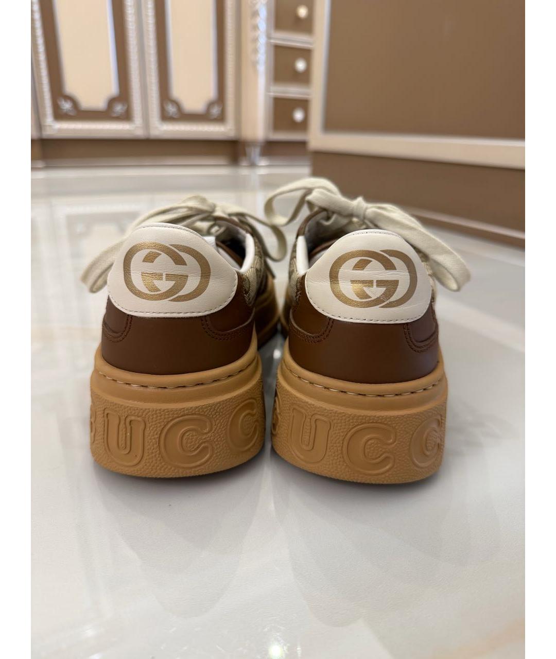 GUCCI Коричневые текстильные кеды, фото 4