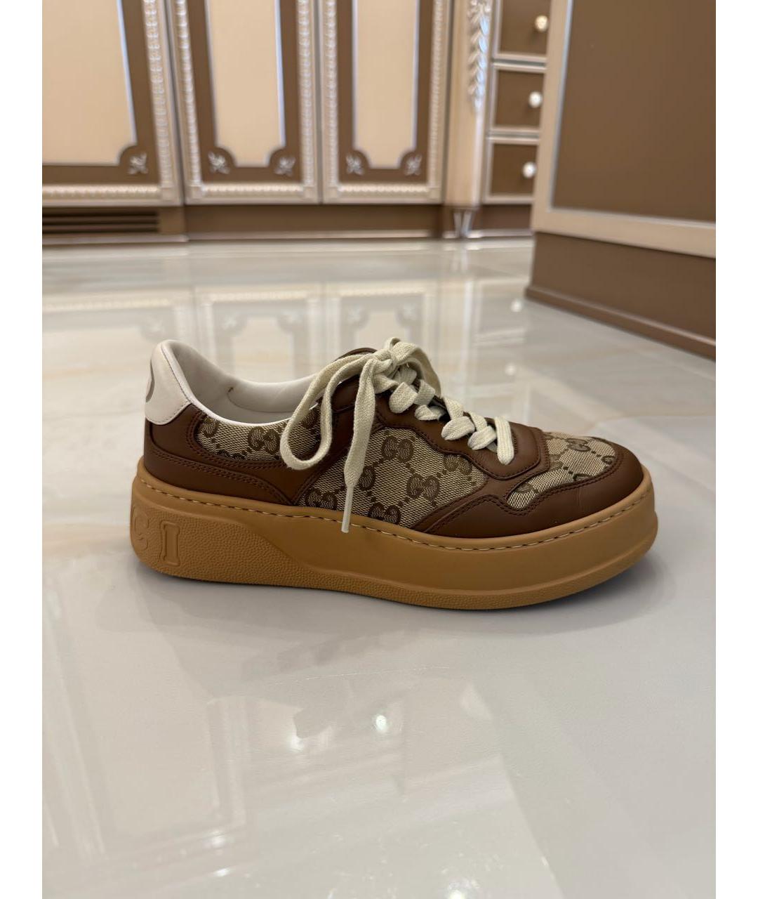 GUCCI Коричневые текстильные кеды, фото 9