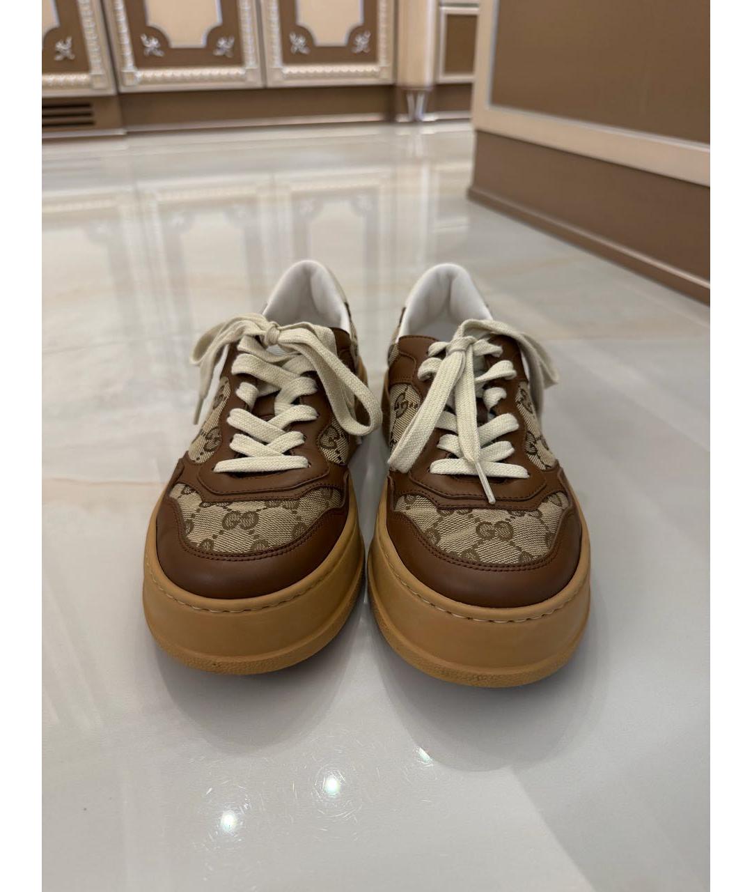 GUCCI Коричневые текстильные кеды, фото 2