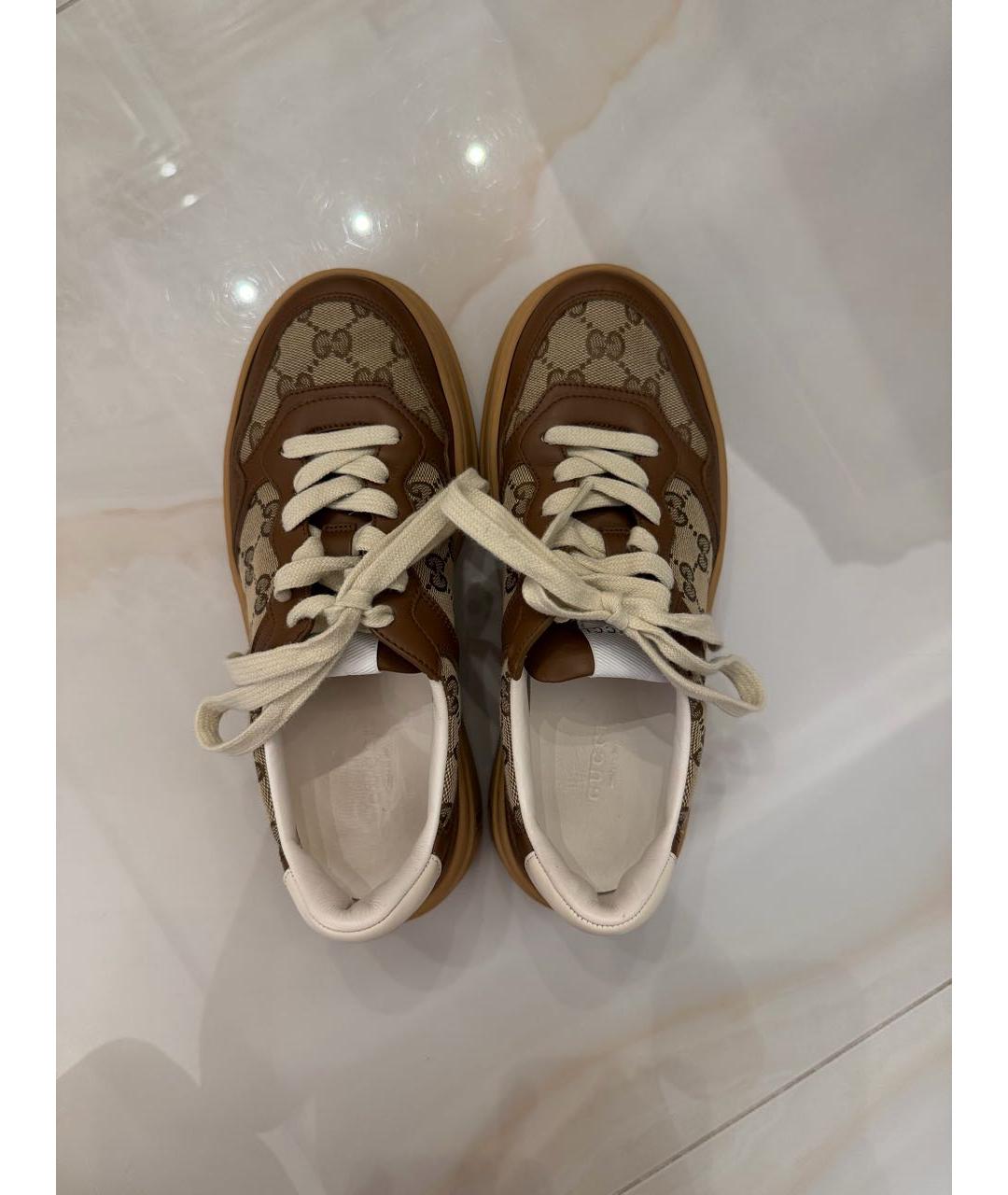 GUCCI Коричневые текстильные кеды, фото 3
