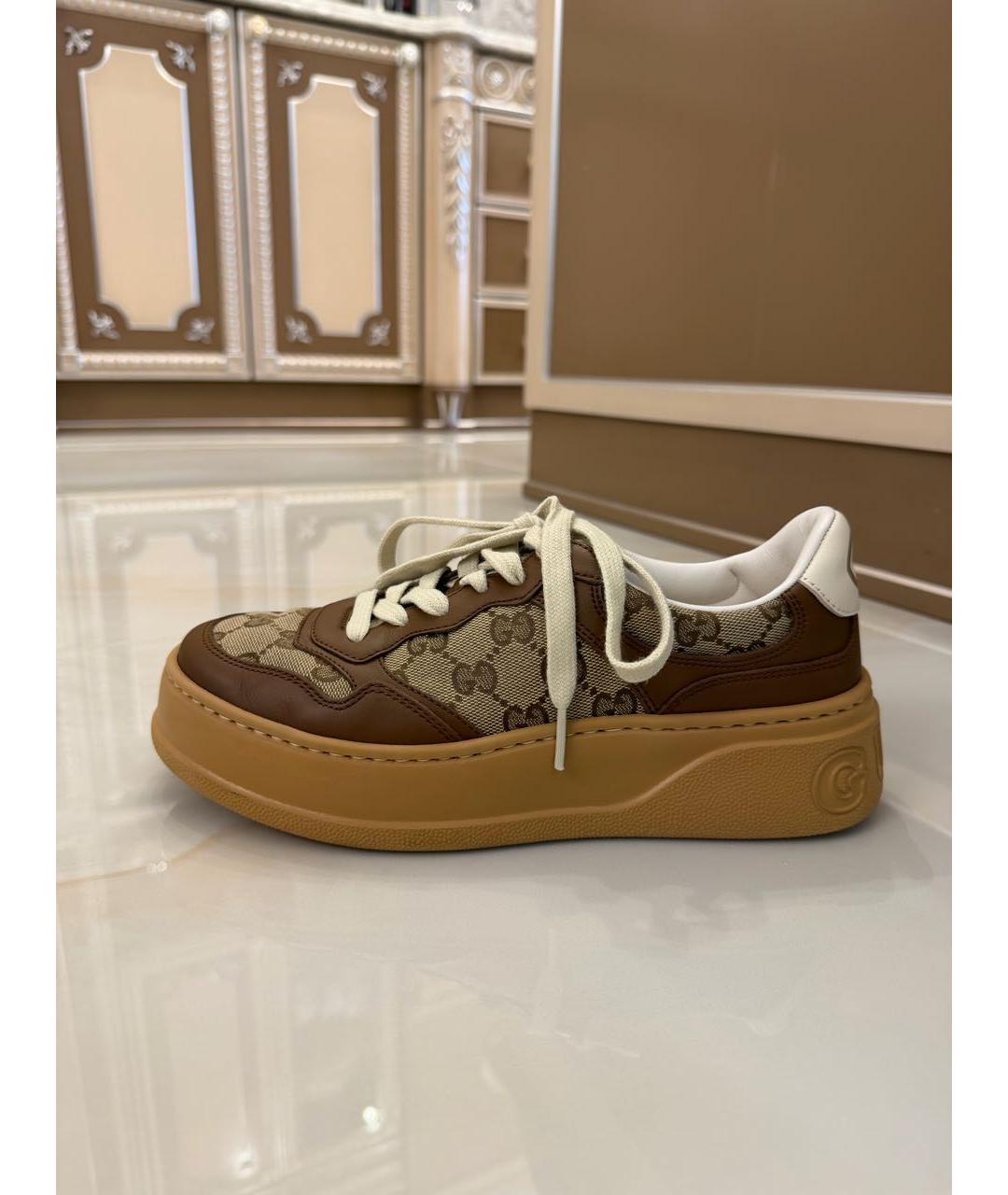 GUCCI Коричневые текстильные кеды, фото 7