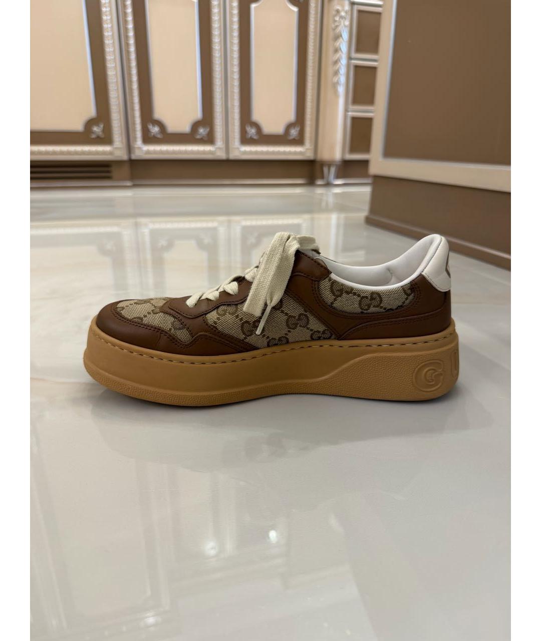 GUCCI Коричневые текстильные кеды, фото 5