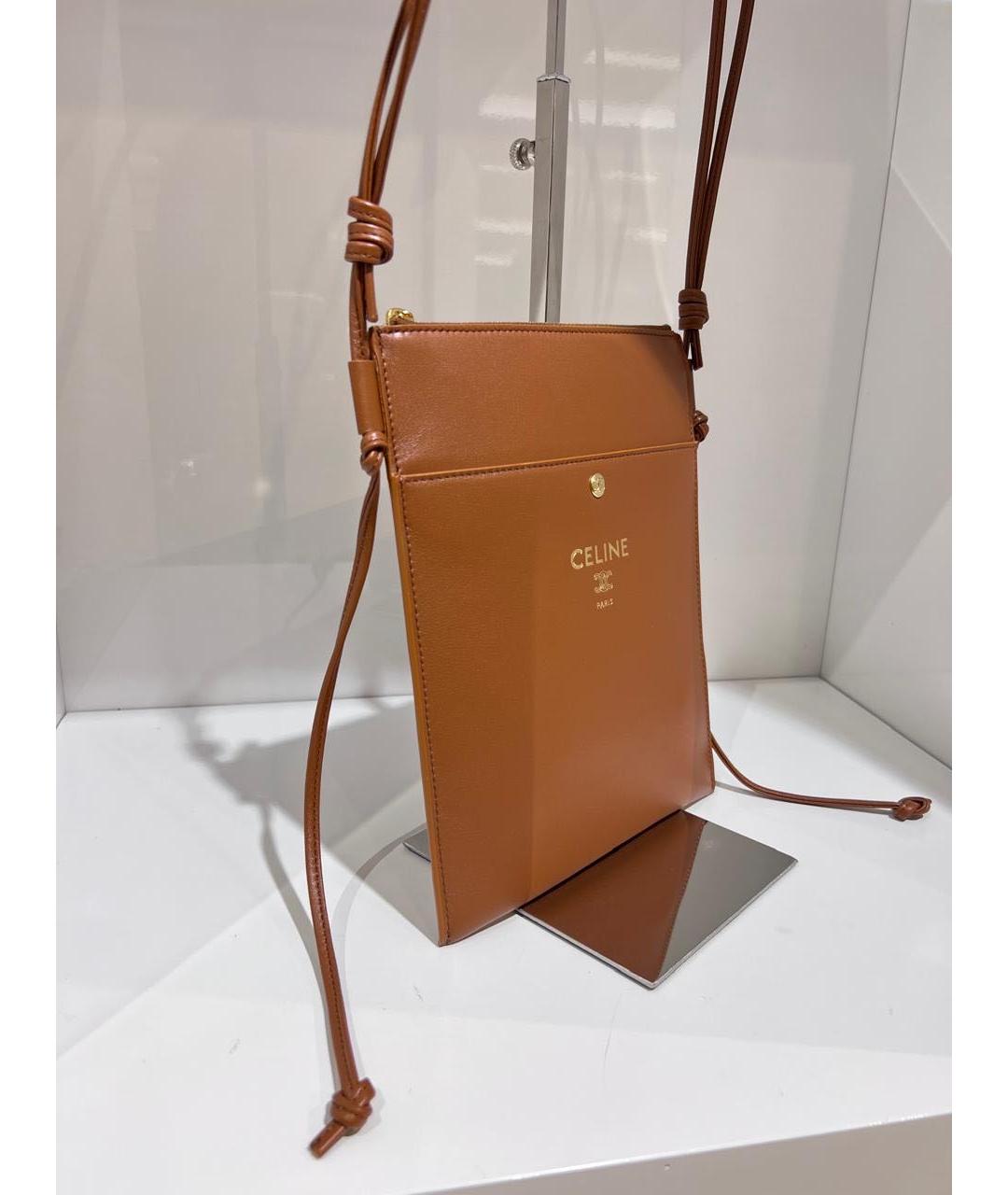 CELINE Коричневая кожаная сумка с короткими ручками, фото 3