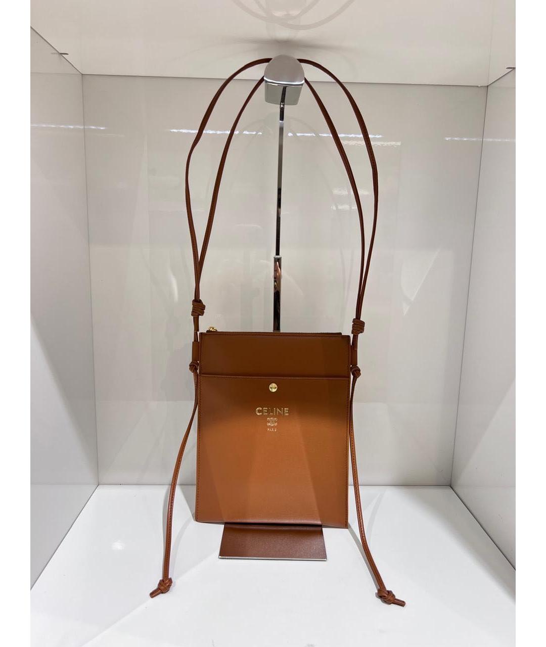 CELINE Коричневая кожаная сумка с короткими ручками, фото 2
