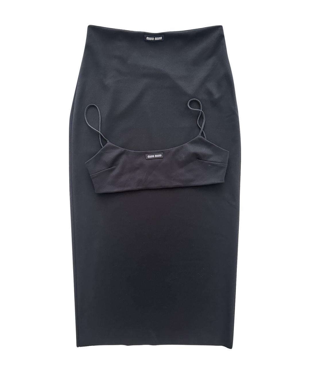 MIU MIU Черная полиэстеровая юбка миди, фото 1