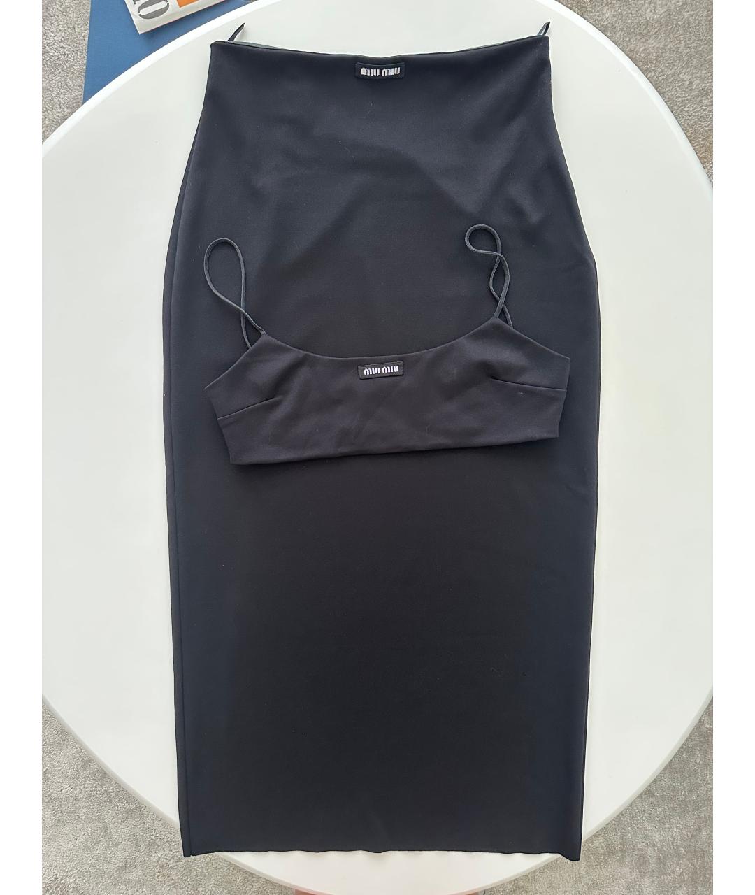 MIU MIU Черная полиэстеровая юбка миди, фото 7