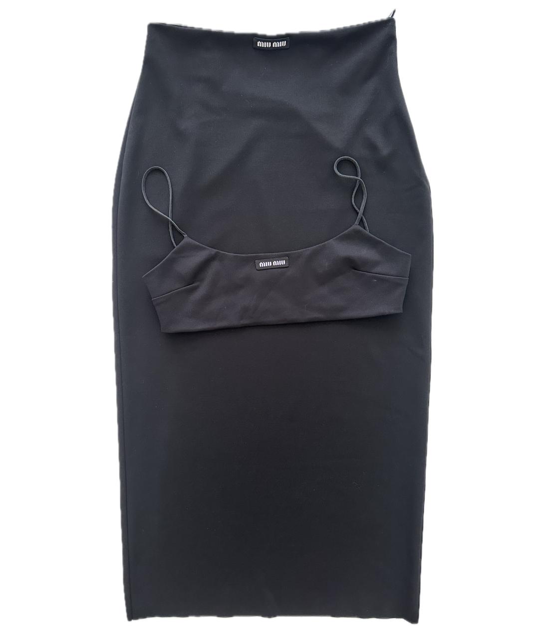MIU MIU Черная полиэстеровая юбка миди, фото 8