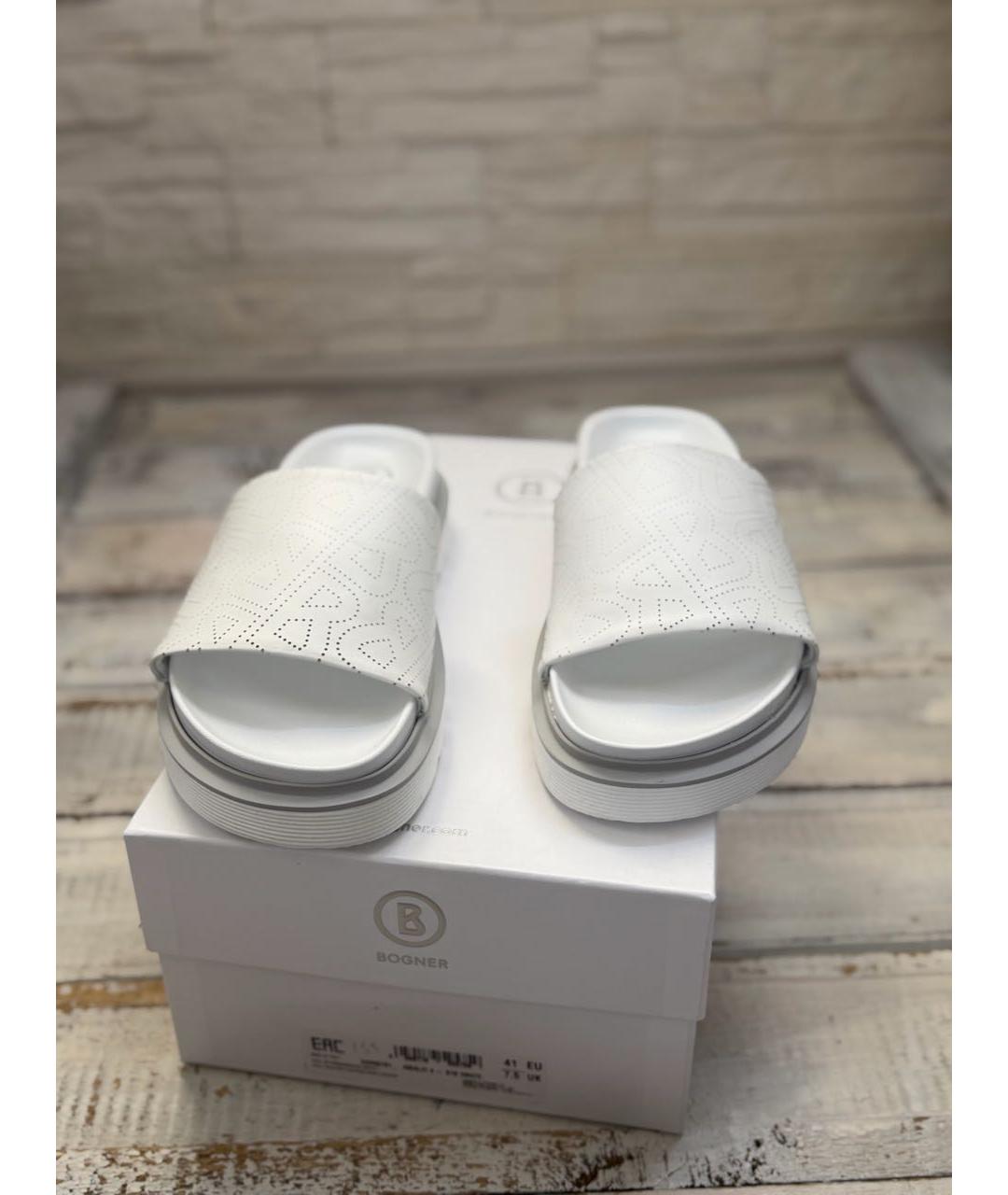 BOGNER Белые кожаные шлепанцы, фото 2