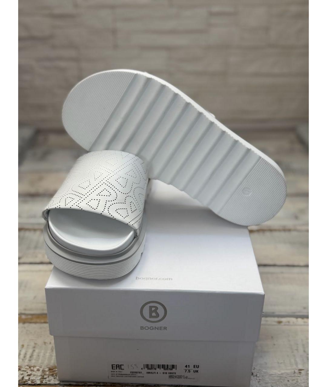 BOGNER Белые кожаные шлепанцы, фото 7