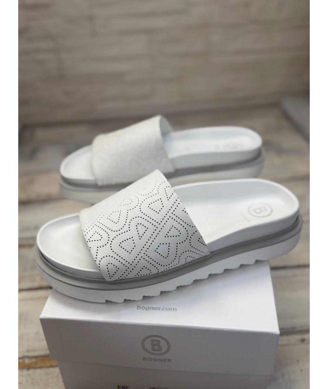 BOGNER Белые кожаные шлепанцы, фото 4