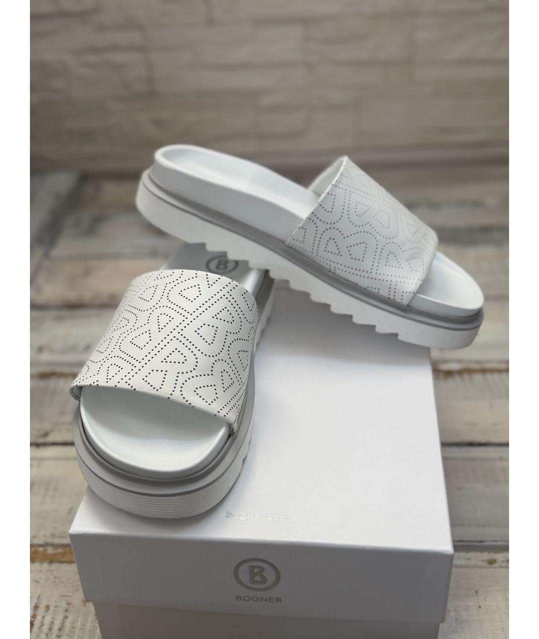 BOGNER Белые кожаные шлепанцы, фото 5