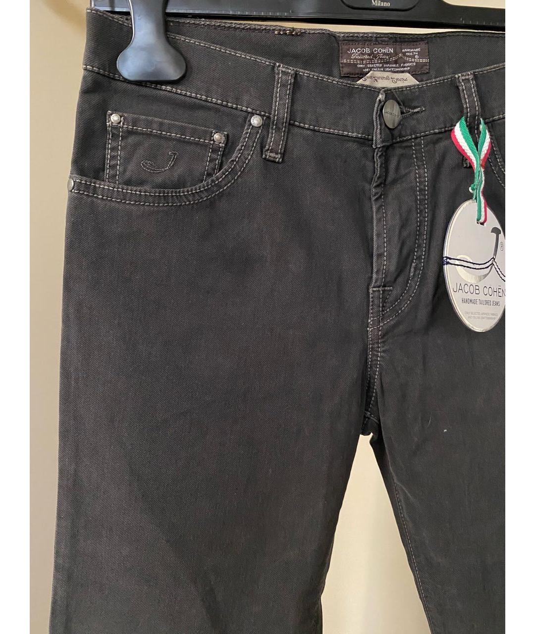 JACOB COHEN Антрацитовые хлопко-эластановые прямые джинсы, фото 6
