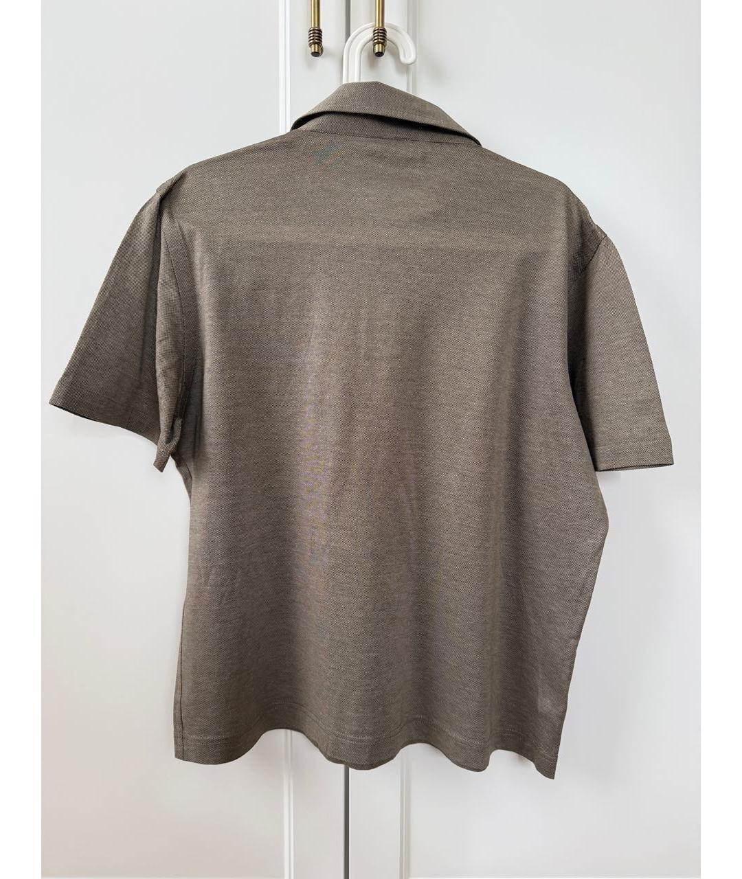 BRIONI Коричневое хлопковое поло с коротким рукавом, фото 2