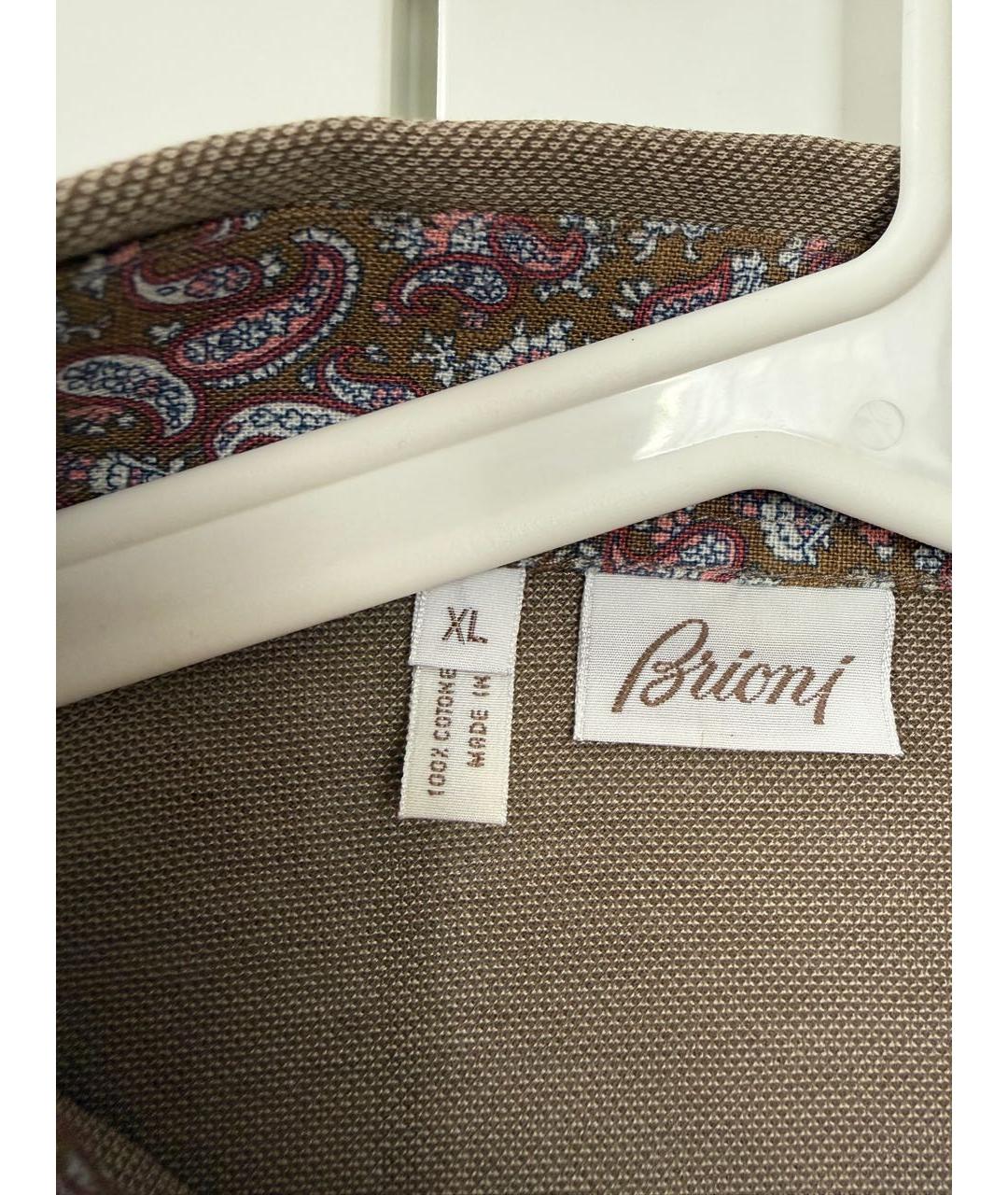 BRIONI Коричневое хлопковое поло с коротким рукавом, фото 4