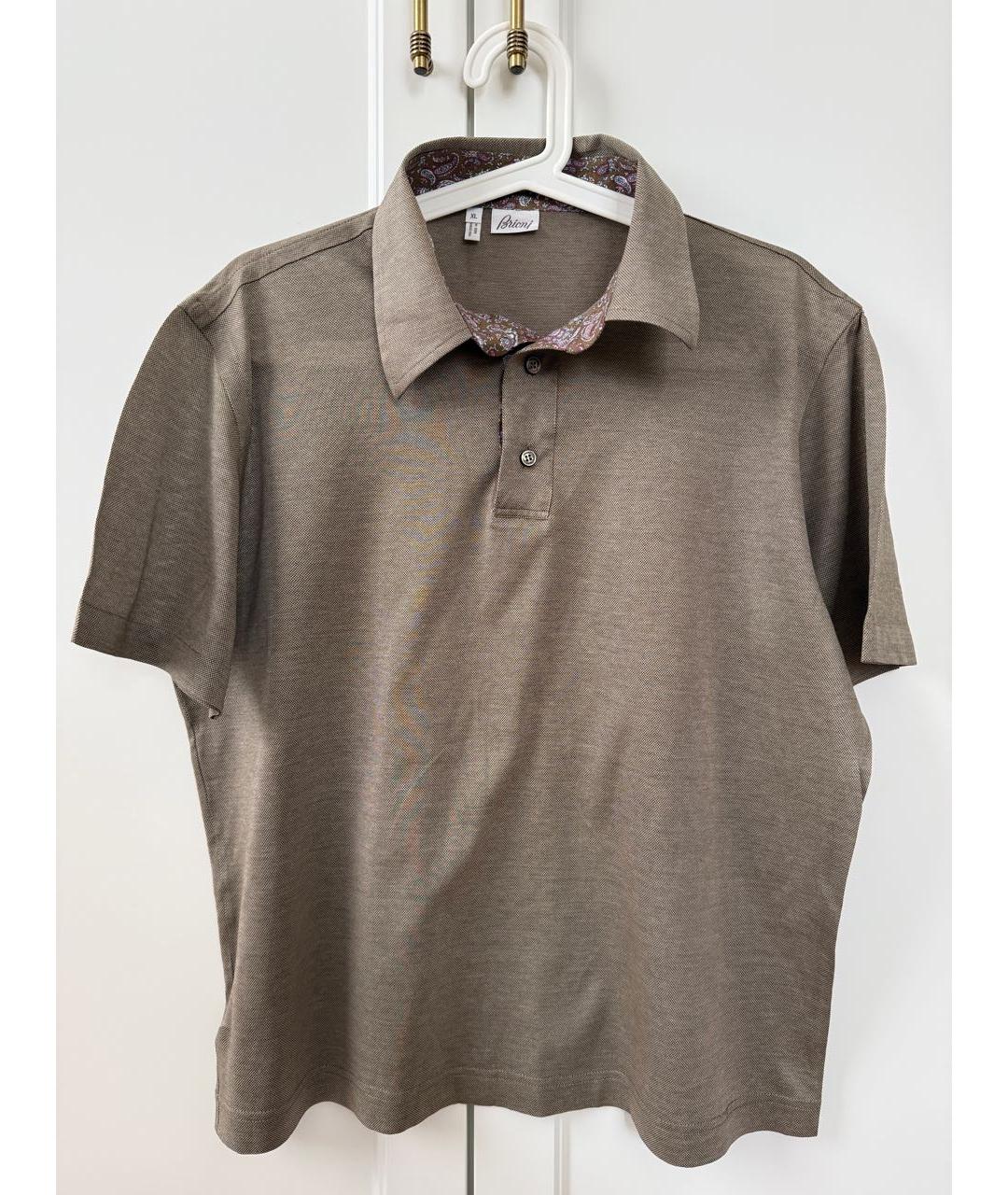 BRIONI Коричневое хлопковое поло с коротким рукавом, фото 5