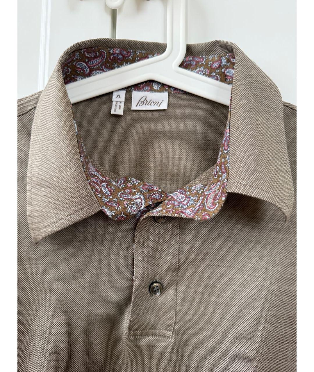 BRIONI Коричневое хлопковое поло с коротким рукавом, фото 3