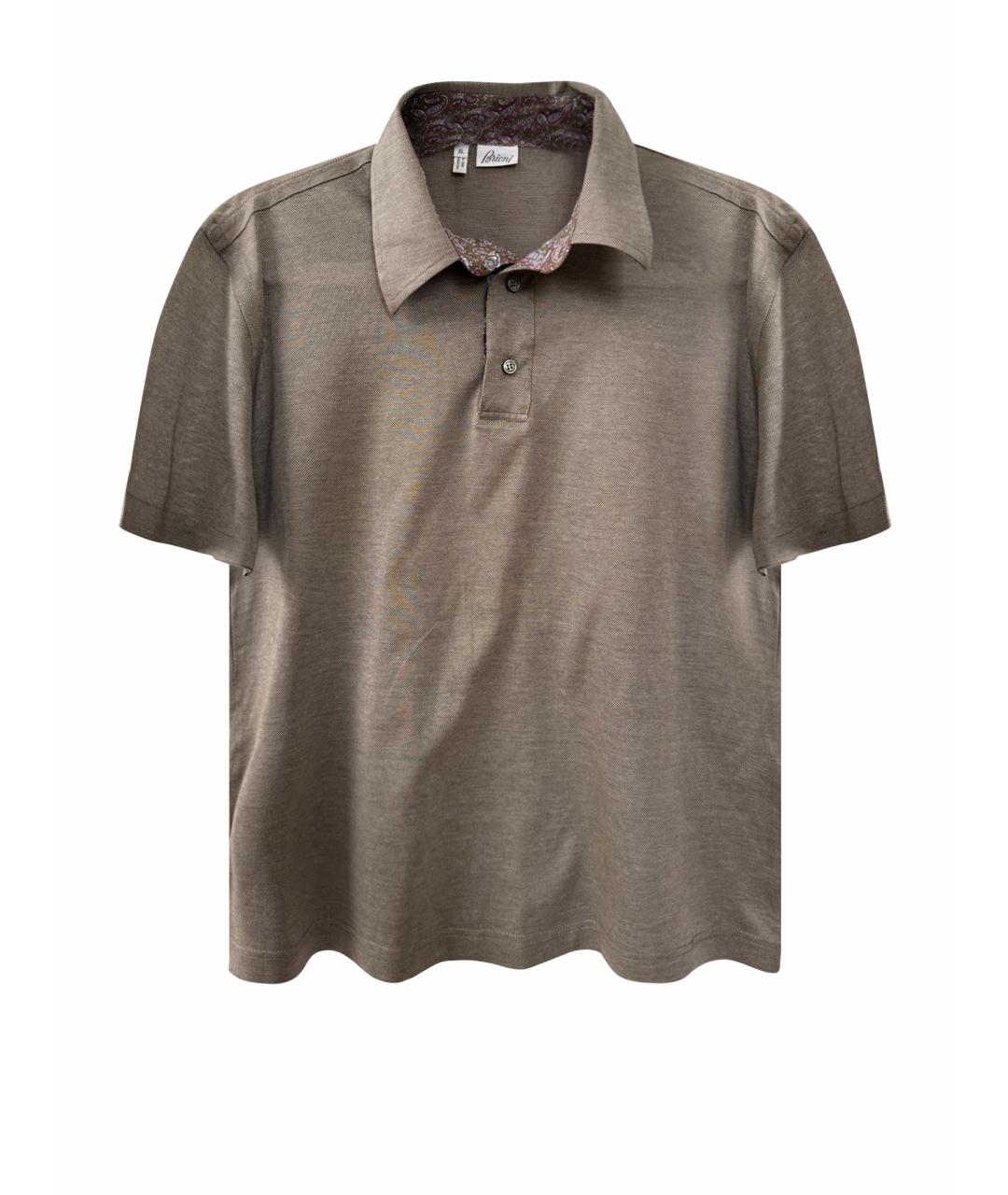 BRIONI Коричневое хлопковое поло с коротким рукавом, фото 1