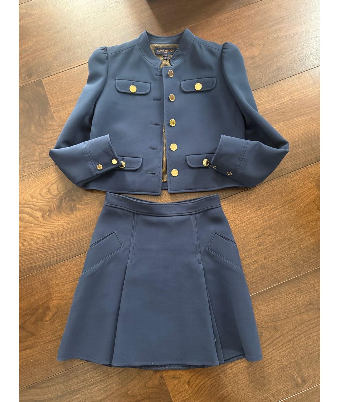 LOUIS VUITTON Темно-синий шерстяной костюм с юбками, фото 5