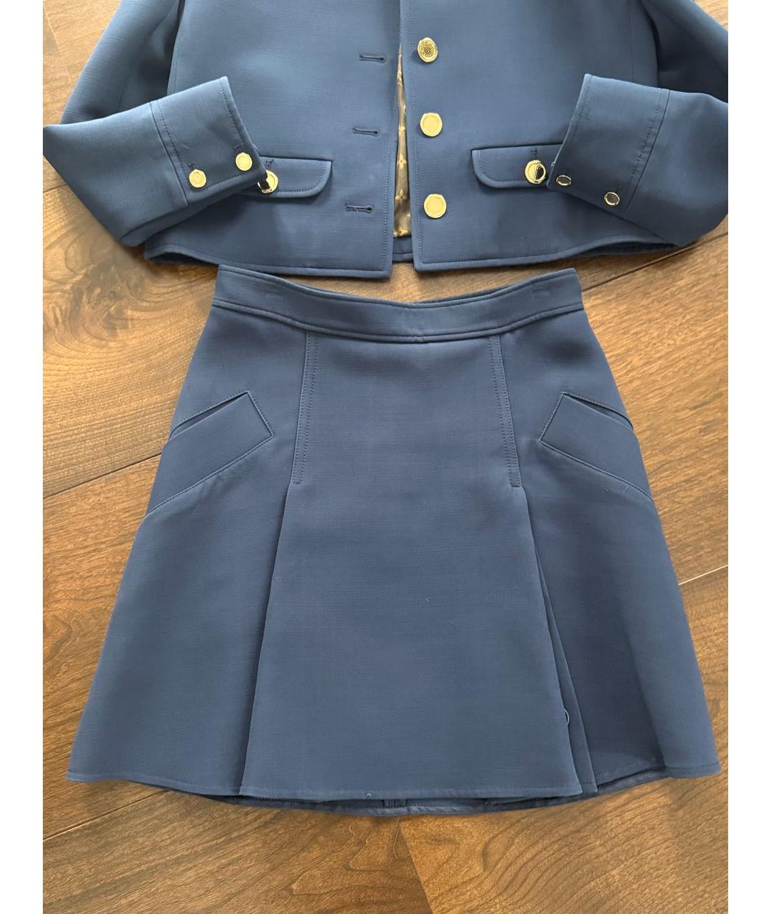 LOUIS VUITTON Темно-синий шерстяной костюм с юбками, фото 2