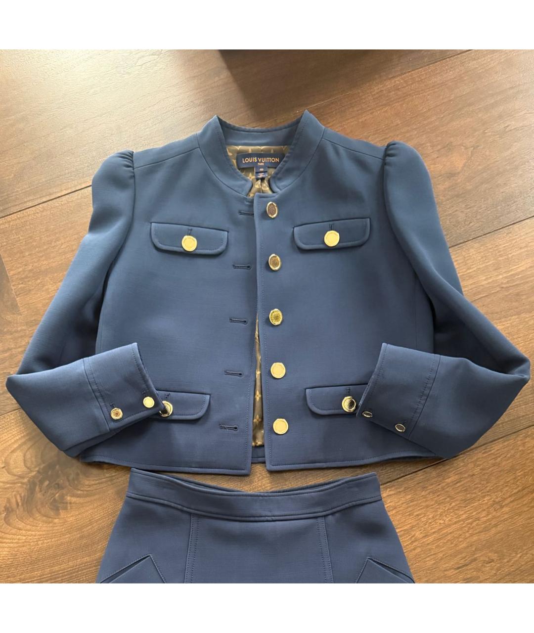 LOUIS VUITTON Темно-синий шерстяной костюм с юбками, фото 9