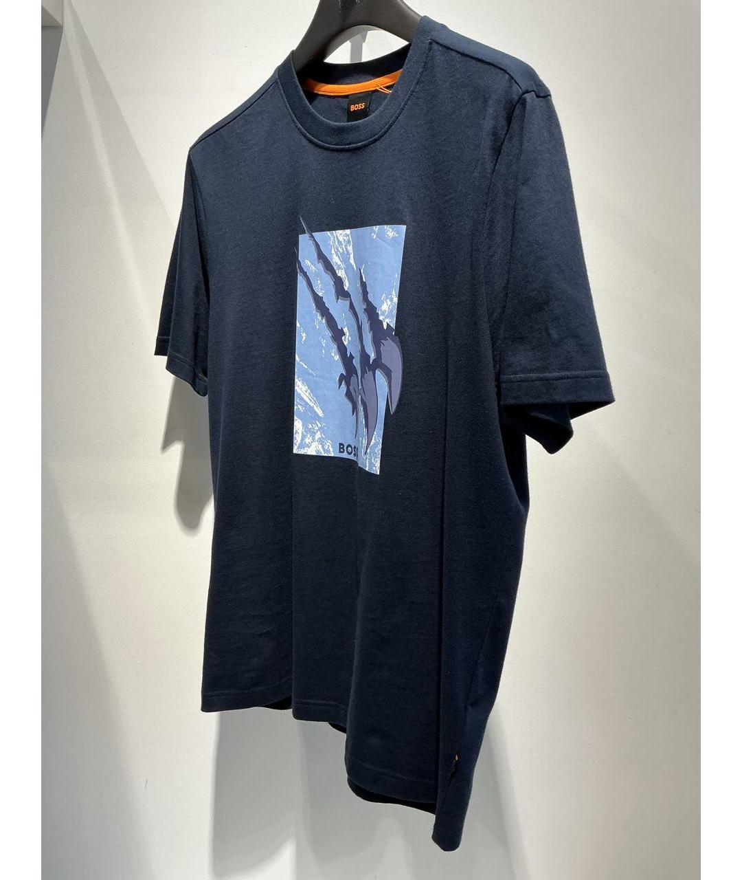 HUGO BOSS Темно-синяя хлопковая футболка, фото 3
