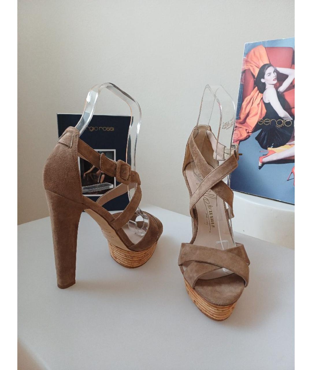 LE SILLA Коричневые замшевые босоножки, фото 5