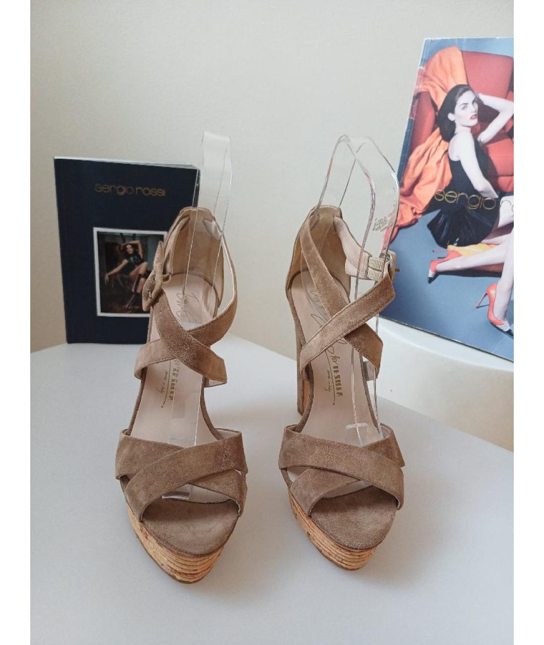 LE SILLA Коричневые замшевые босоножки, фото 7