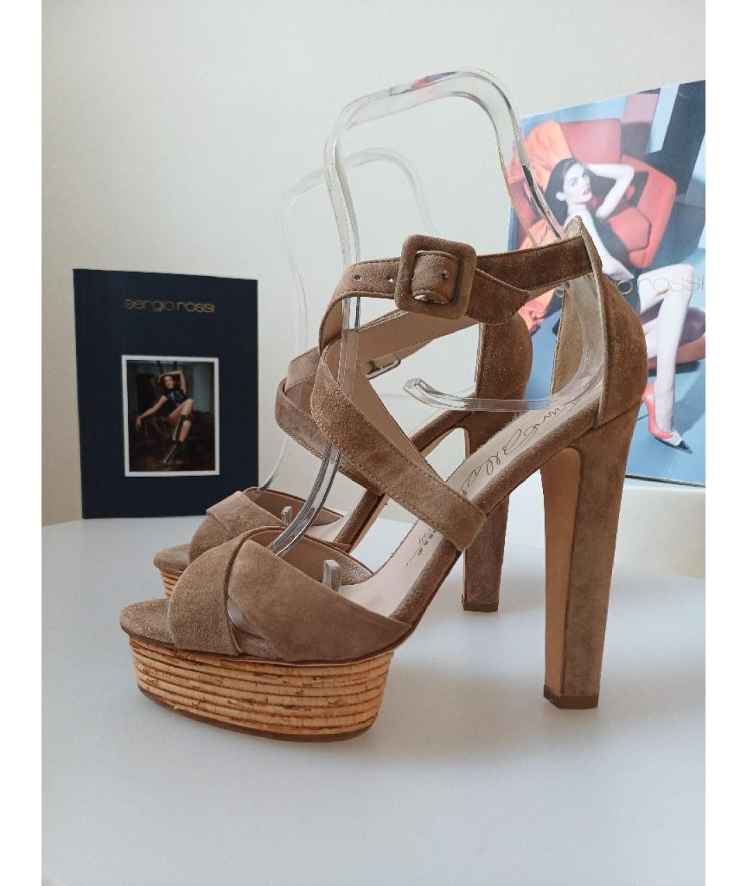 LE SILLA Коричневые замшевые босоножки, фото 2