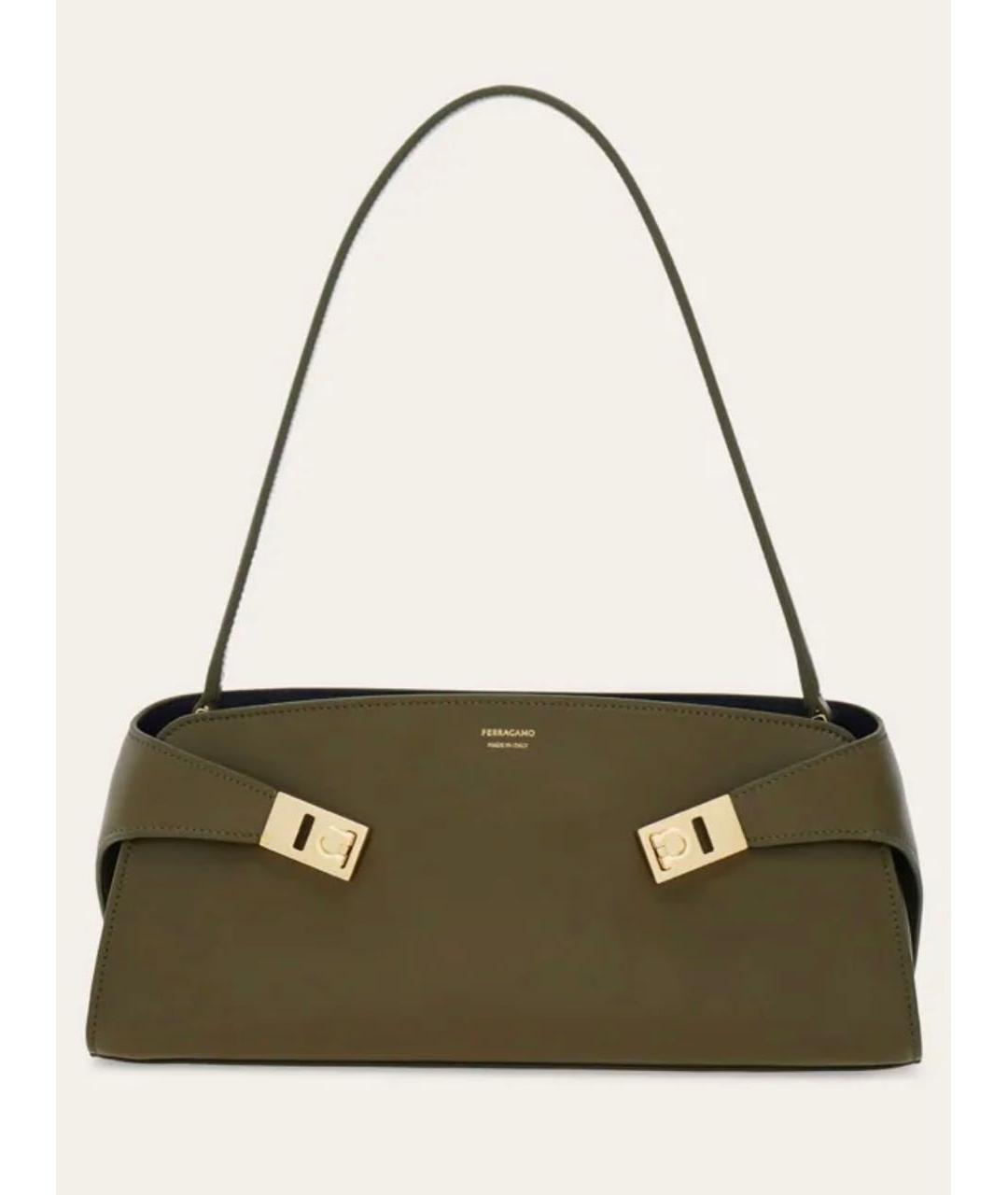 FERRAGAMO Хаки кожаная сумка через плечо, фото 9