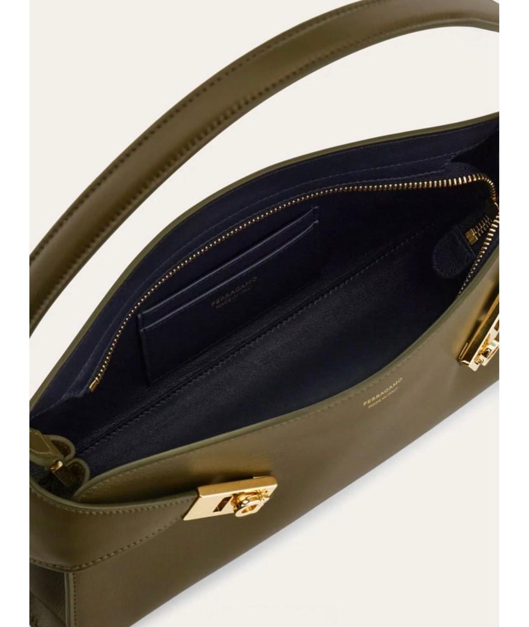 FERRAGAMO Хаки кожаная сумка через плечо, фото 4