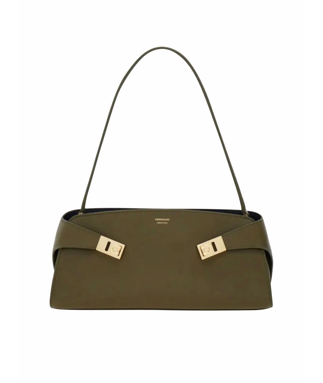 FERRAGAMO Хаки кожаная сумка через плечо, фото 1
