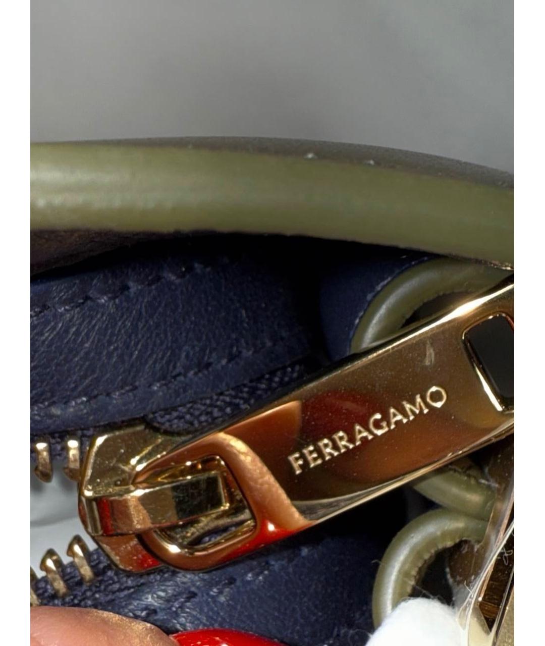 FERRAGAMO Хаки кожаная сумка через плечо, фото 6