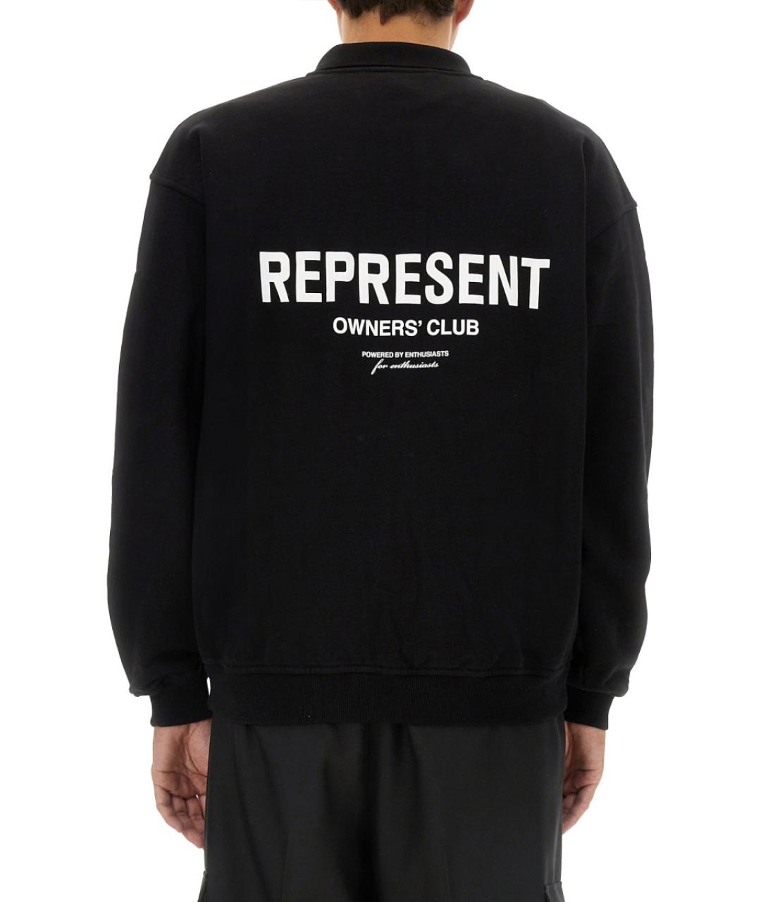 REPRESENT Черное хлопковое поло с длинным рукавом, фото 2